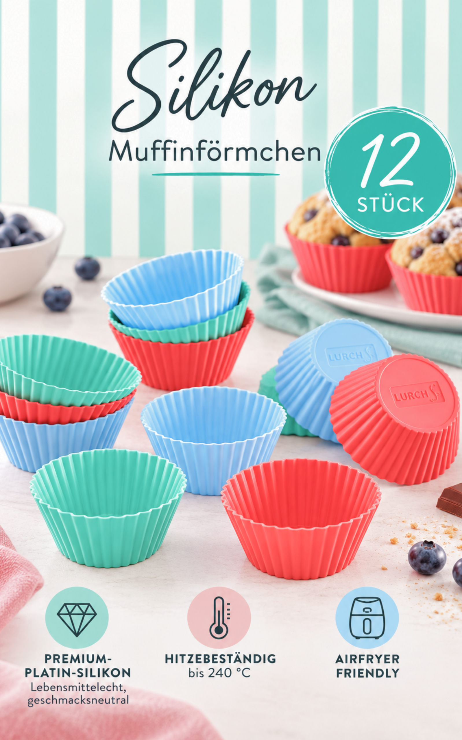 Silikon-Muffinförmchen, 12 Stk